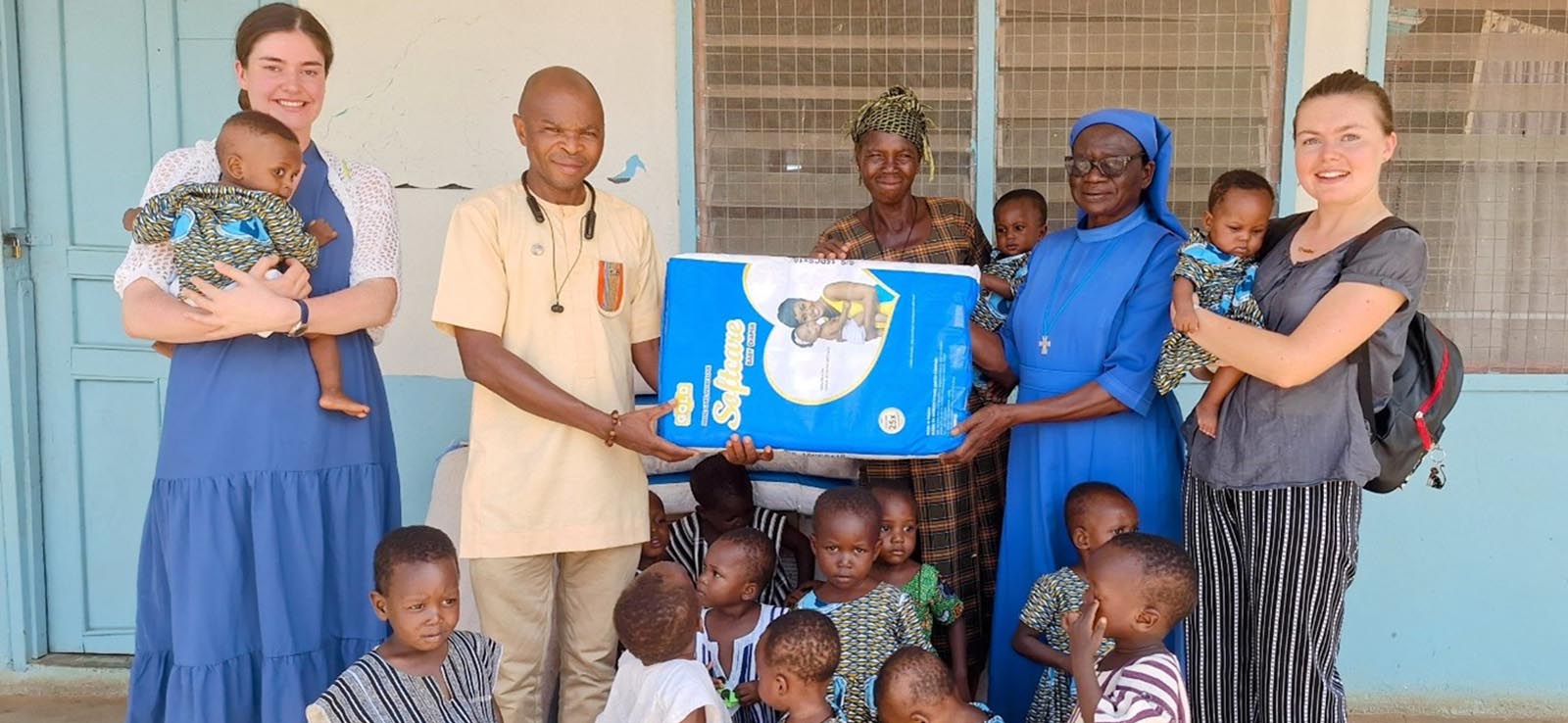 Presenting donations from Preslink to Mother of Mercy Babies Home, SiriguBlessing of new Kindergarten block, Presentation School, Bolgatanga, Ghana